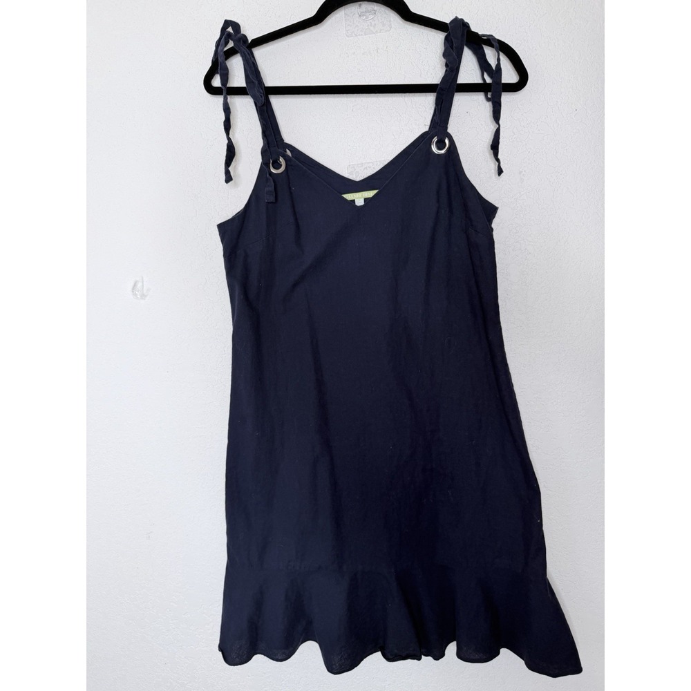Gianni Bini Linen Cotton Dress  Womens S Black Sleeveless Lined‎ Ruffled Resort